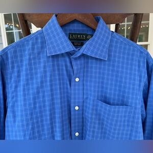 Lauren Ralph Lauren Men’s Shirt Long Sleeve Blue Plaid Classic Fit Non Iron 16.5